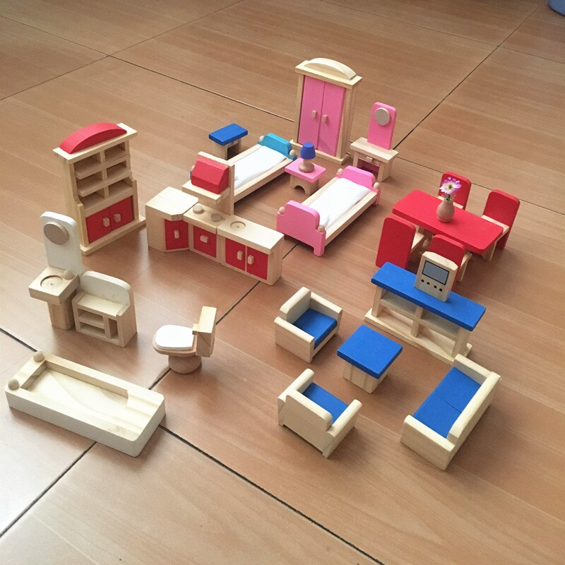 Houten poppenhuis Meubels Speelgoed sets voor poppenhuis Miniatuur Meubels Fantasiespel speelgoed Kinderen kids Educatief meisjes