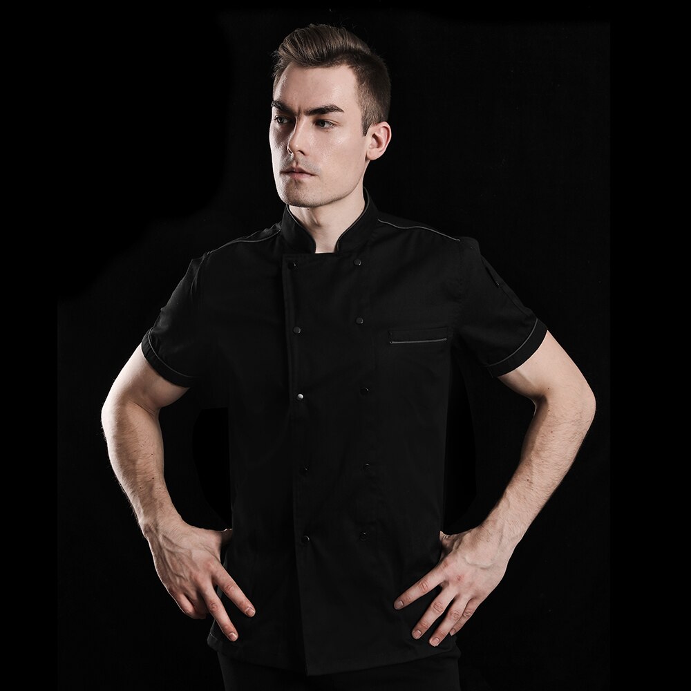Uniforme de chef de manga corta transpirable de , chaqueta de chef unisex, cafetería, monos de , uniforme de chef de hotel, restaurante: Black chef suit / 4XL
