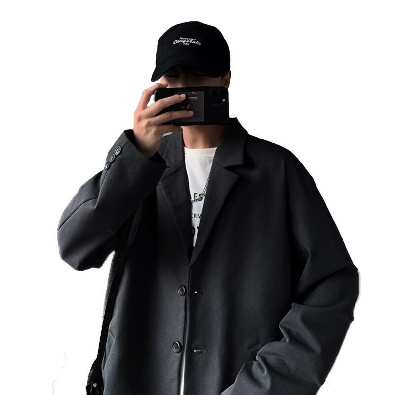 Korean Style Blazer Men's Solid Color Business Casual Suit Jacket Men Streetwear Wild Loose Dress Jackets Mens M-2XL: Black / S 80-115