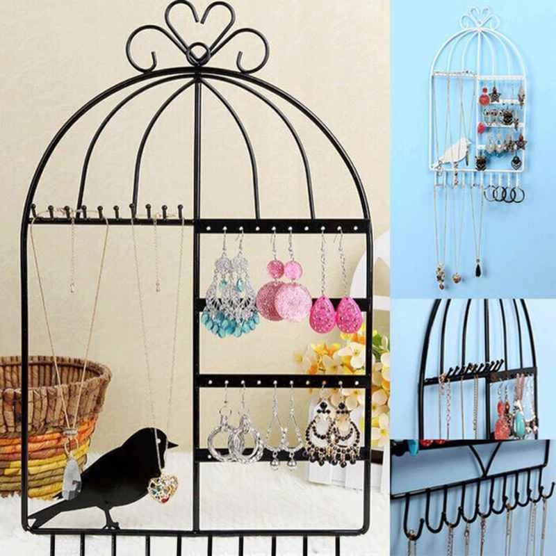 Wall Mount Jewelry Display Stand - Stainless Steel - Necklace & Earring Holder Rack - 44x26x3.5cm