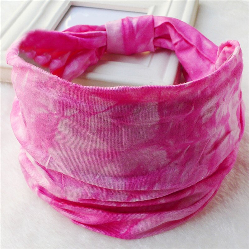 Vrouwen Lady Tie Geverfd Brede Elastische Hoofdband Bandana Sport Haarband Haarband Yoga Absorberen Zweet Riem Tape Hoofd Wraps: Rose red