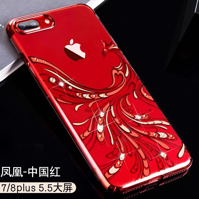 Kingxbar Bling Diamanten Kristall Fall Abdeckung Für iPhone 7 Plus 8 Plus Luxus Strass Frauen Hard Shell Klar Stoßfest: For iPhone 7 Plus / Phoenix-red