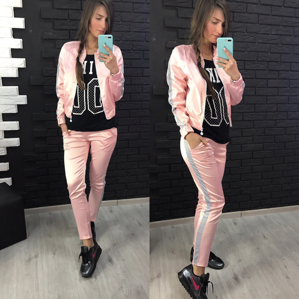 Vêtements de sport pour femme, survêtement à manches longues, ensemble de sport pour l'automne, décontracté: Pink / L