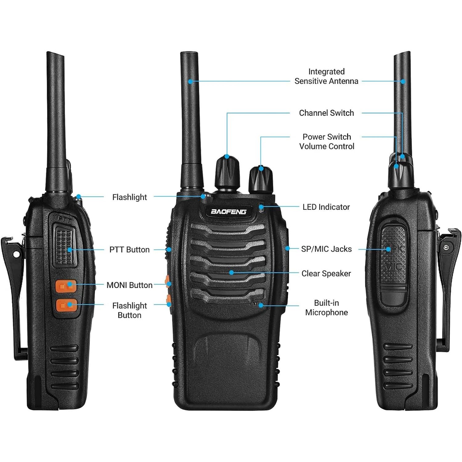 Baofeng 2PCS Amateur Handheld Two Way Radio TH-888S PMR Tragbare Walkie Talkies für Erwachsene Wandern Radfahren Camping