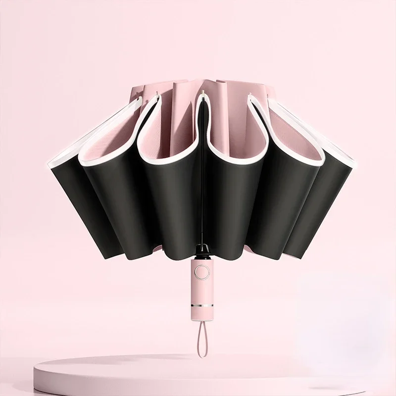 Heren Dames Paraplu Volautomatische omgekeerde opvouwbare paraplu met winddichte reflecterende streep UV-paraplu's: GRIJS