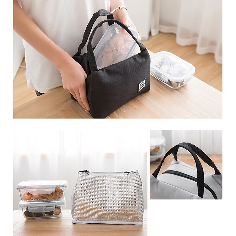 Portable Lunch Bag Built-in Aluminum Foil Thermal Insulated Lunch Box Tote Cooler Bag Bento Pouch Lunch School Food Storage Bags