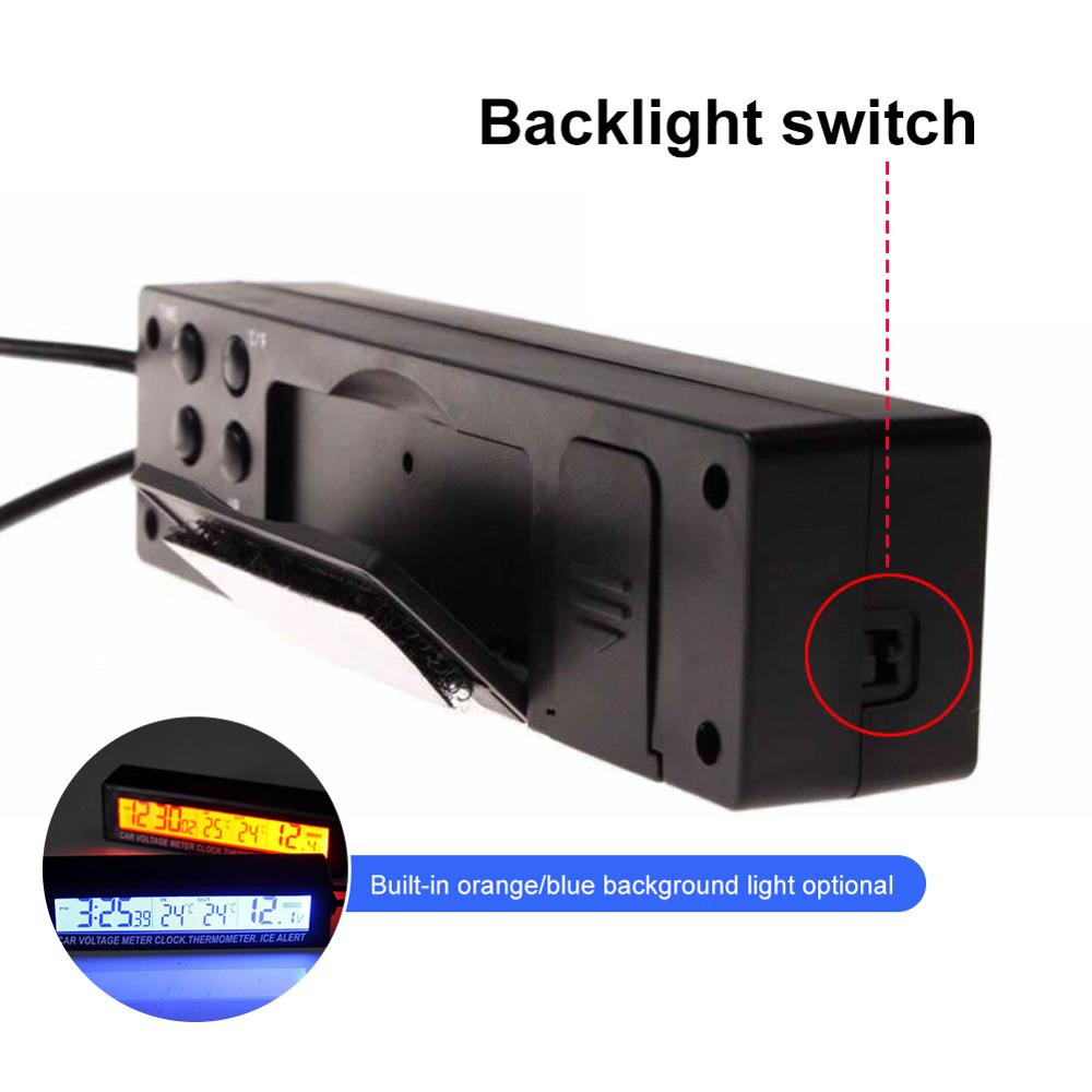 LED Vehicle Electronic Clock Internal and External Dual Temperature Vehicle Voltage Alarm Display
