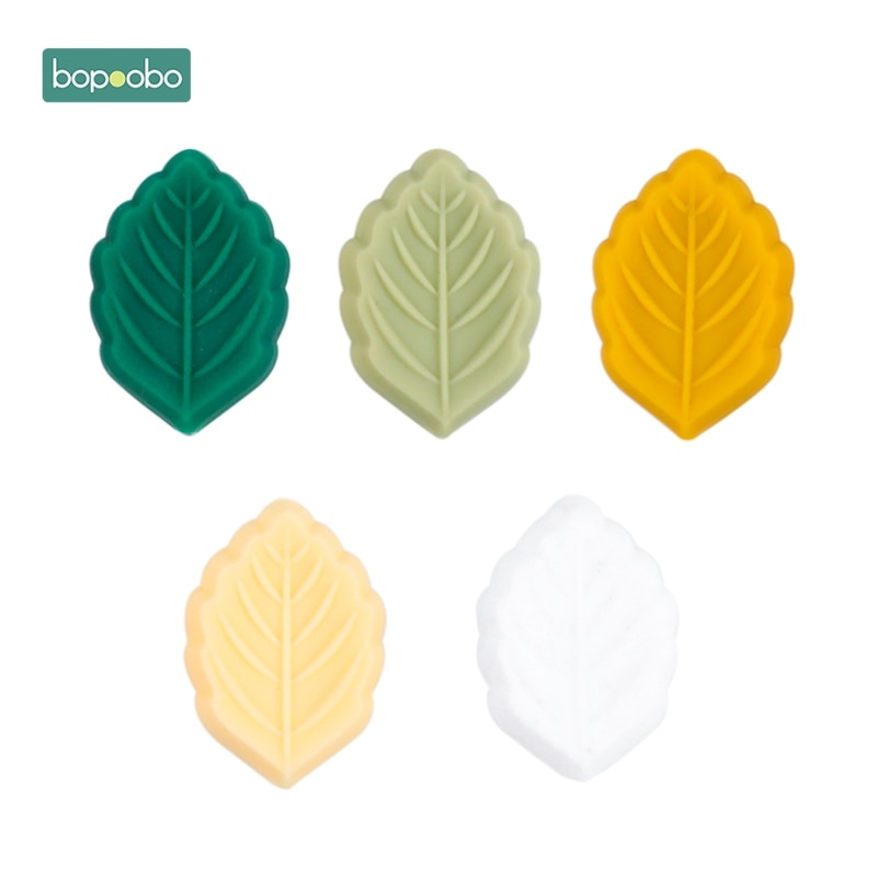 Bopoobo 5pc Silikon Perlen Blatt sehr klein Stange BPA FREI Silikon Beißringe Baby Spielzeug Silizium Perlen DIY Baby Zahnen Silikon nagetier: Grün Serie
