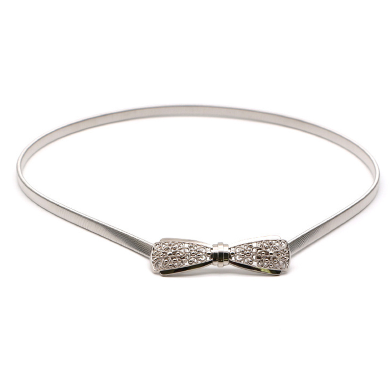 Cinturón elástico de metal para mujer con forma de flor y hoja, Cinturón fino con forma de flor y hojas, para boda: style 8 silver