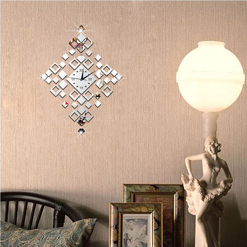 Small square acrylic mirror wall clock Children's room home study bedroom living room wall decoration wall clock