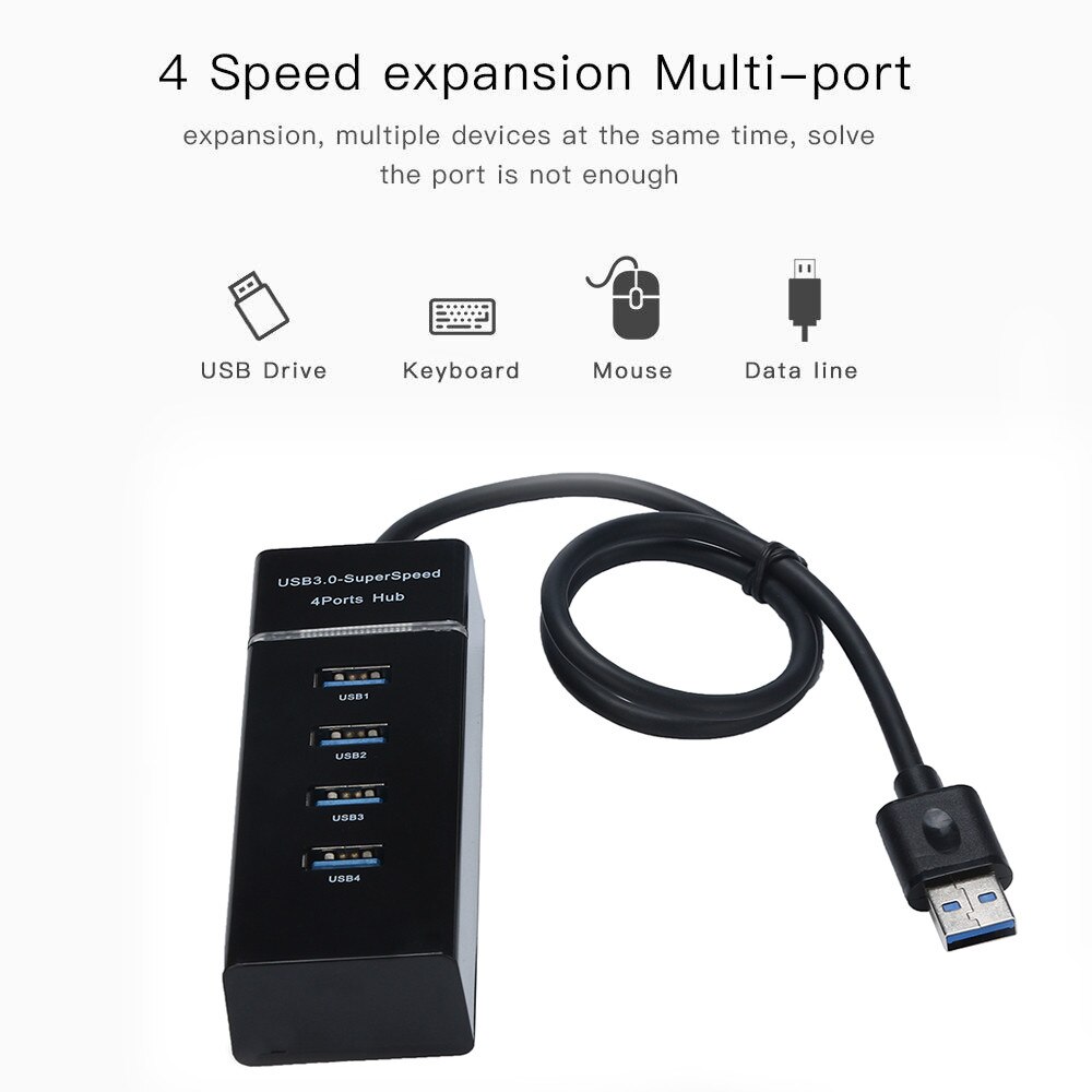 CARPRIE USB Hub High Speed Black USB 3.0 HUB Splitter Expansion For Desktop PC Laptop Adapt With Super Speed Transfer Rate 0.5M