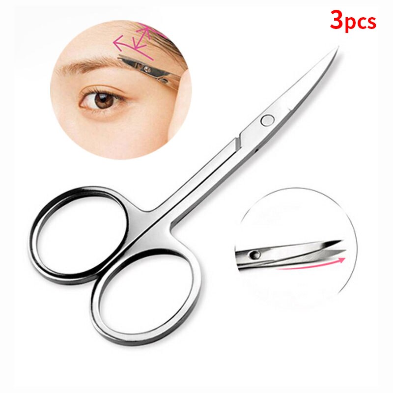Tijeras pequeñas de acero inoxidable para cortar el pelo de la nariz y las cejas, pinzas para recortar la cara y la manicura, eliminador de piel muerta, herramientas de tijera: 3PCS