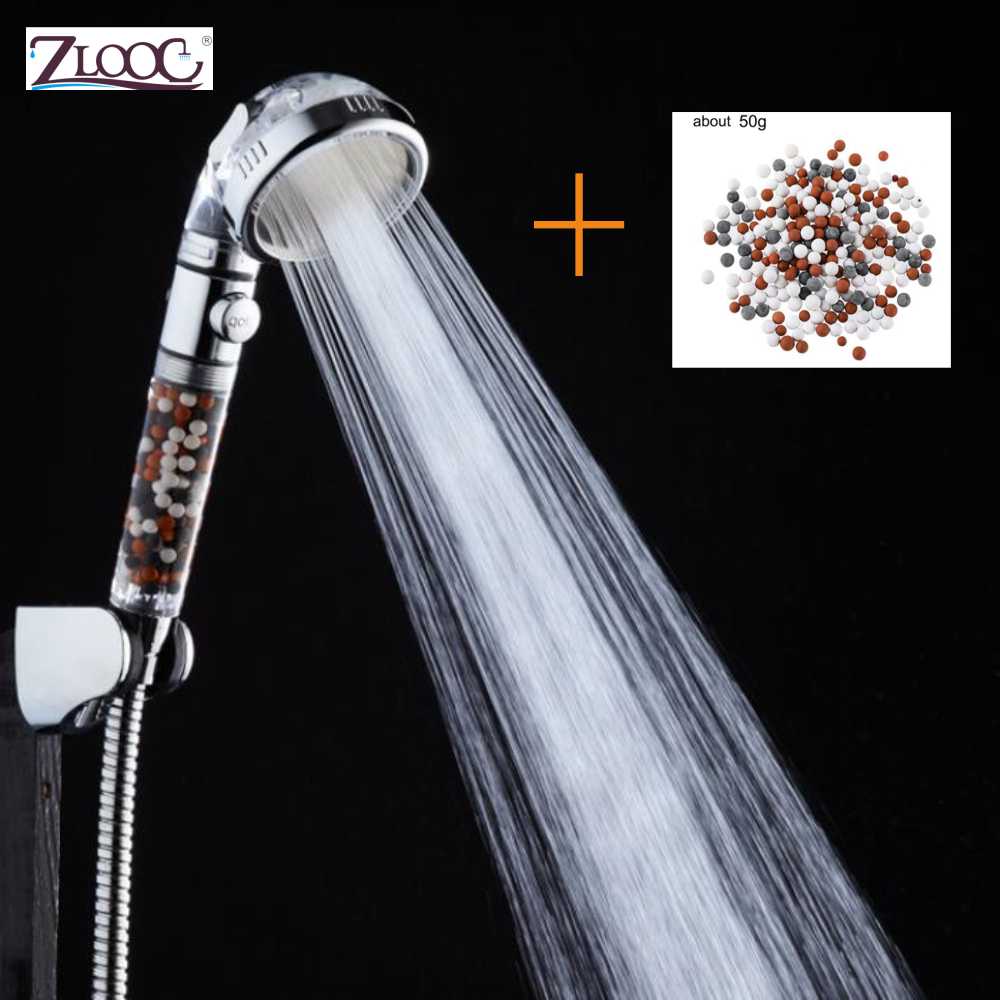 Bathroom SPA Nozzle High Pressure Saving water Anion Filter balls Handheld with stop button 3 Modes adjustable shower head: shower head-stone