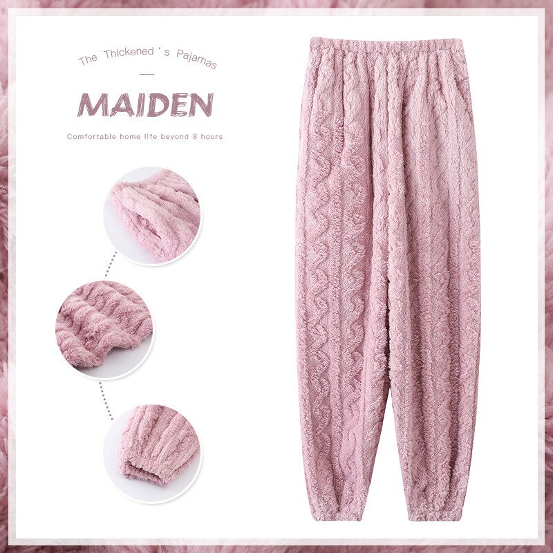 Pantalones de pijama de franela para mujer, pantalón grueso y cálido para dormir, holgado, cómodo, de lana Coral, de felpa, informal