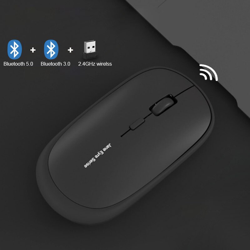 Oplaadbare bluetooth-muis, draadloze muis voor ipad, mac, windows, android, 1600 dpi, stille muis, draadloos, drie modi voor kantoor: Zwart 3 modi