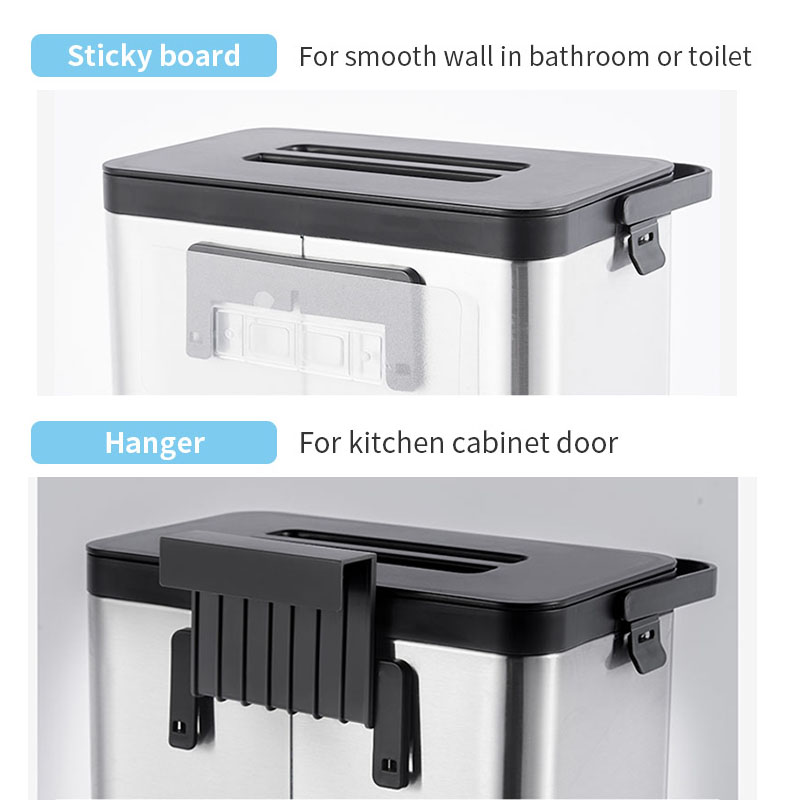 Wall Mounted Kitchen Trash Can Stainless Steel Built-in Bathroom Toilet Waste Bin with Paper Draw