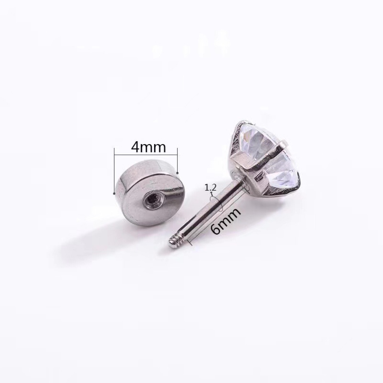 1Pair Stainless Steel Crystal Screw Back Stud Flat Earrings for Women Men Punk Cool Clear Cubic Zirconia Tiny Piercing Style