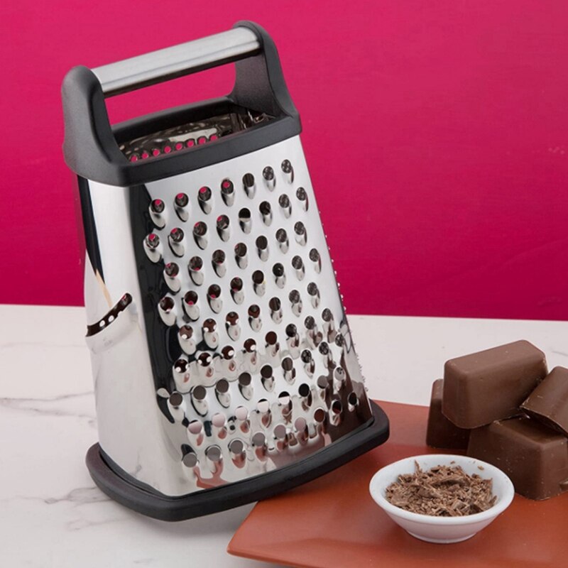 Box Grater, Stainless Steel with 4 Sides, Best for Parmesan Cheese, Vegetables, Ginger, Black