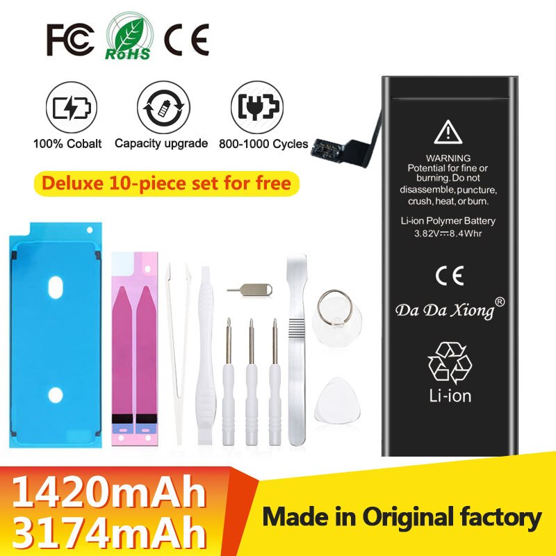 Batería de alta capacidad para teléfono móvil, paquete con sello de ciclo 0, para iPhone 4, 4S, 5, 5S, 5C, SE , 6, 6S, 7, 8, SE2 Plus, X, XR, XS, 11 Pro Max