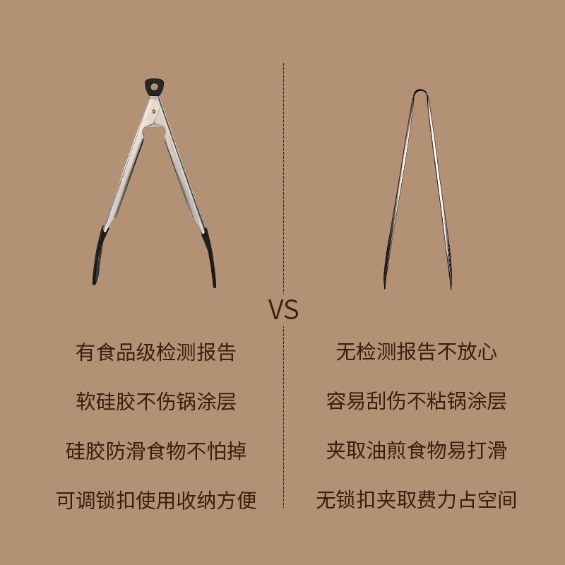 Silicone food clip 304 stainless steel fried fish steak grill clip Kitchen baking Korean grilled meat clip