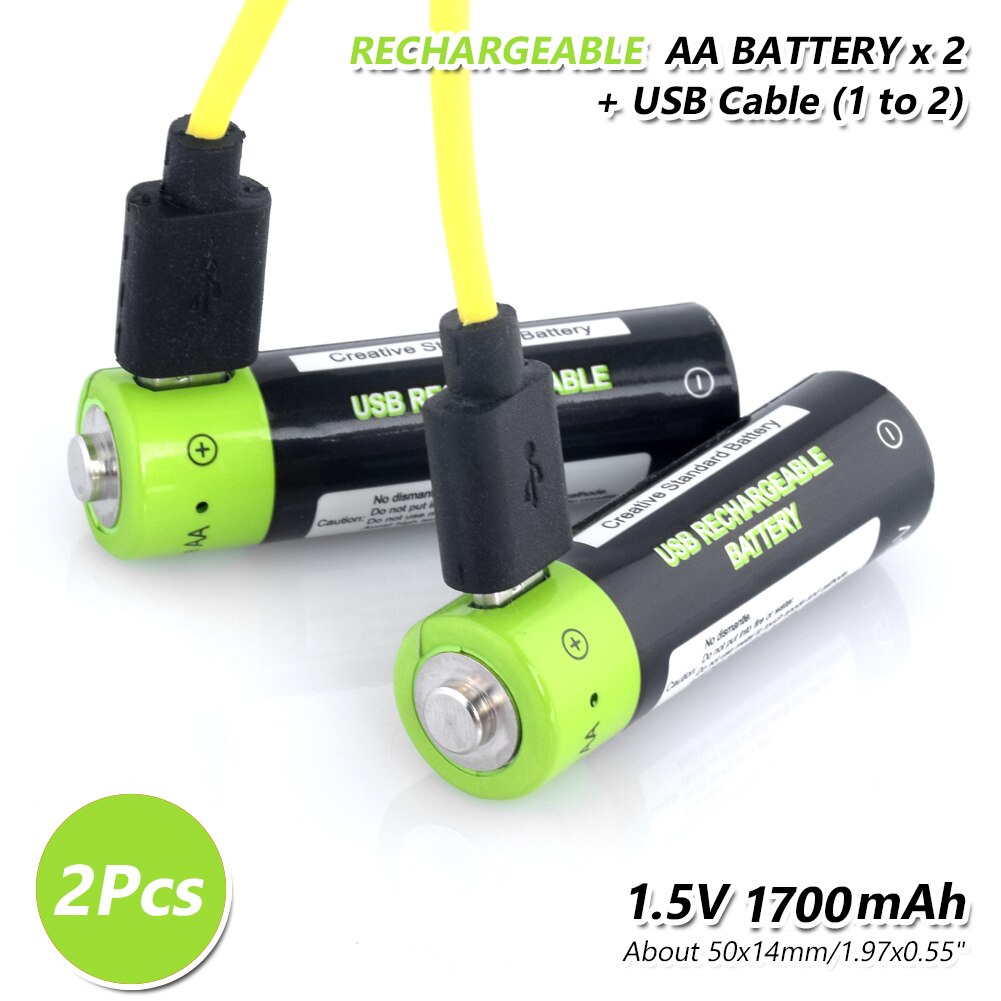 2X1700Mah Oplaadbare Aa Lithium-Ion Polymeer Batterijen Usb Lader 1.5V Volt Aa Li-Ion Lipo Batterij voor Afstandsbedieningen Speelgoed: 2pcs with usb cable