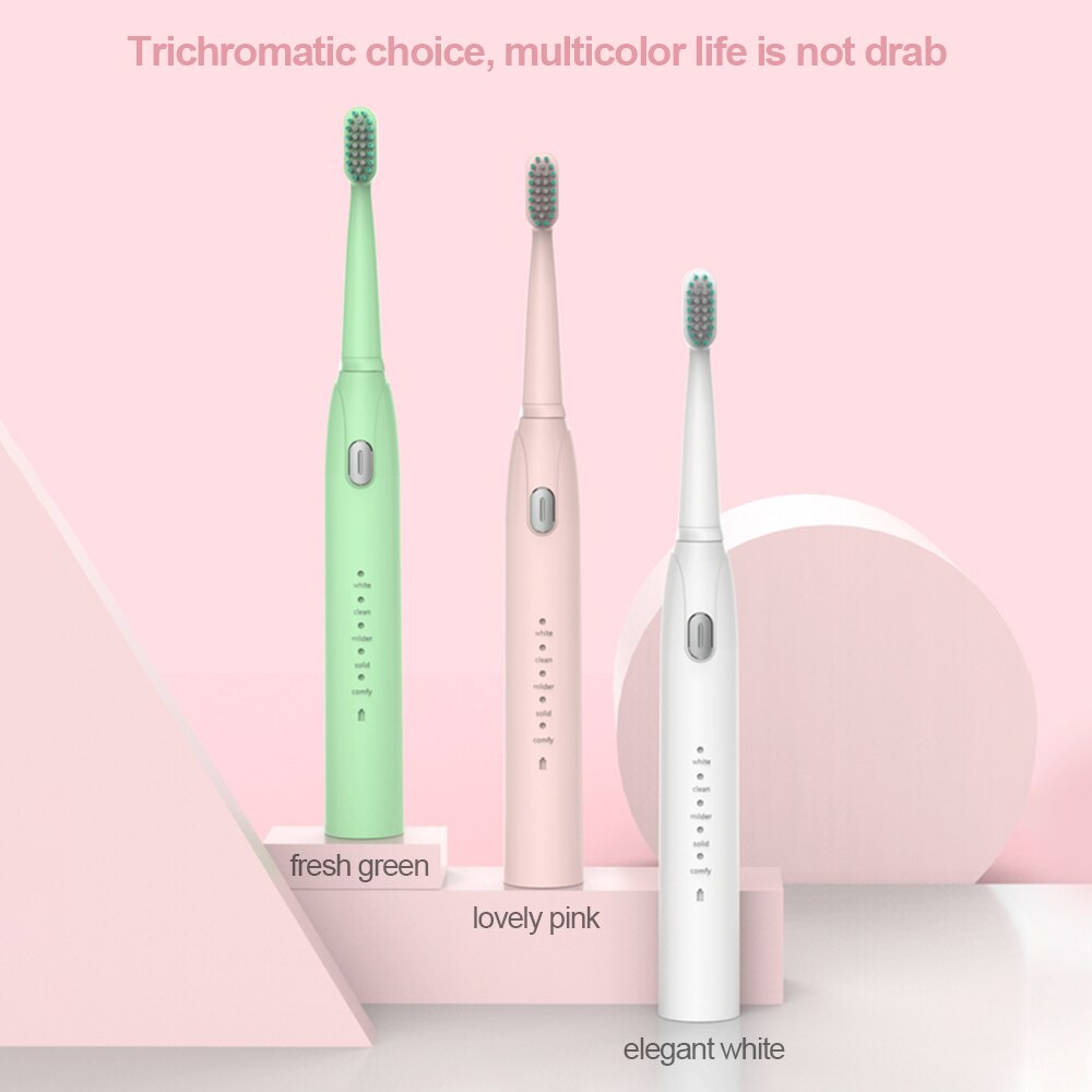 Brosse à dents électrique à ultrasons, haute fréquence, faible bruit, 5 modes réglables, étanche, rechargeable par usb
