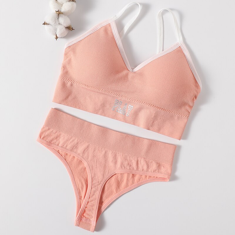 Conjunto de Sujetador deportivo sin costuras para mujer, tangas sexys de tiro alto, bragas sin aros, ropa interior cómoda, lencería femenina: Gris / L