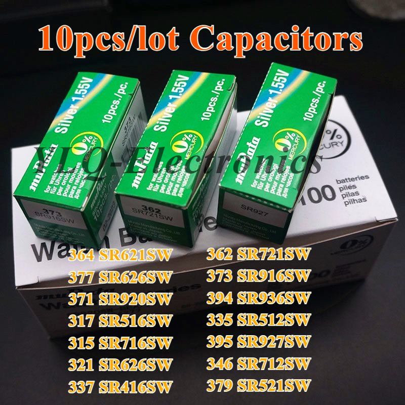 10pcs 377 364 371 321 394 395 317 335 362 SR516SW SR616SW SR716SW SR916SW SR626SW SR621SW SR920SW 1.55V Murata Battery Capacitor