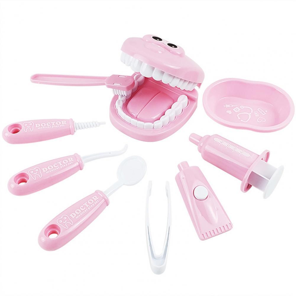 Gioco educativo di spazzolatura di insegnamento prescolare dei giocattoli di scena dentale dei bambini di 9 pz/set: Colore rosa