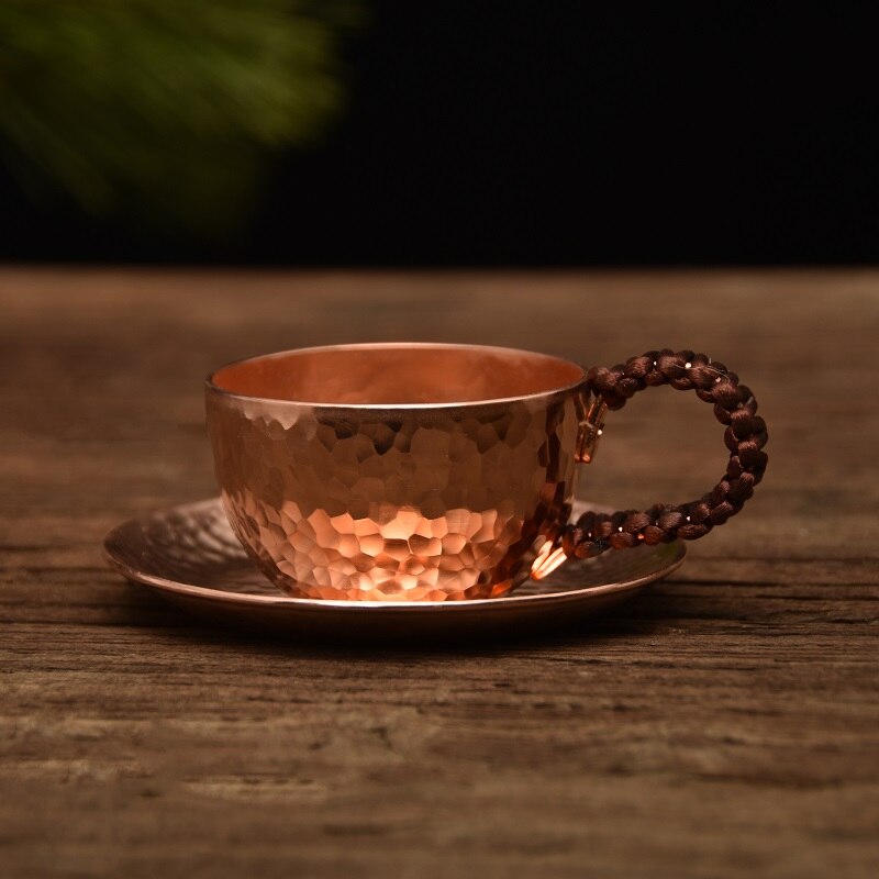 1pc Handmade thickened pure copper water tea wine espresso cup with copper dishes Anti-scalding handle: with handle