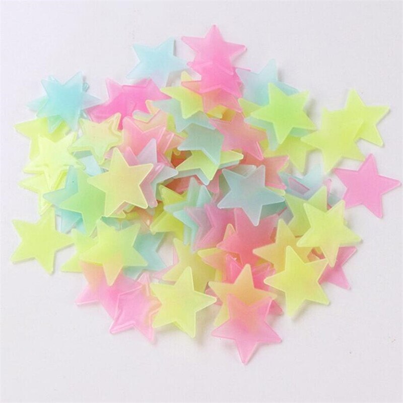 Lot de 100 étoiles fluorescentes autocollantes pour le mur, décoration pour la maison, brille dans le noir, pour la chambre de bébé