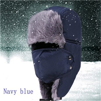 Varm fortykning bomull pels øreklaff vinter bomber hattemaker menn kvinner holder varmen snø caps russiske bomber hattemaker  cy0017: Marineblå
