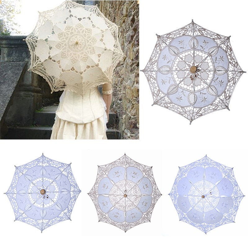 Bridal Umbrellas Wedding Floral Lace Umbrella for Women Romantic White Ivory Embroidery Parasol Umbrella Wedding Supplies D30