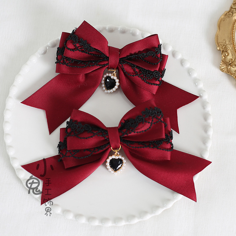 Original Handmade Lolita Dark Halloween Hair Accessories Dark Goth Lace Love Hairpin a Pair of Hairclips: GRAY