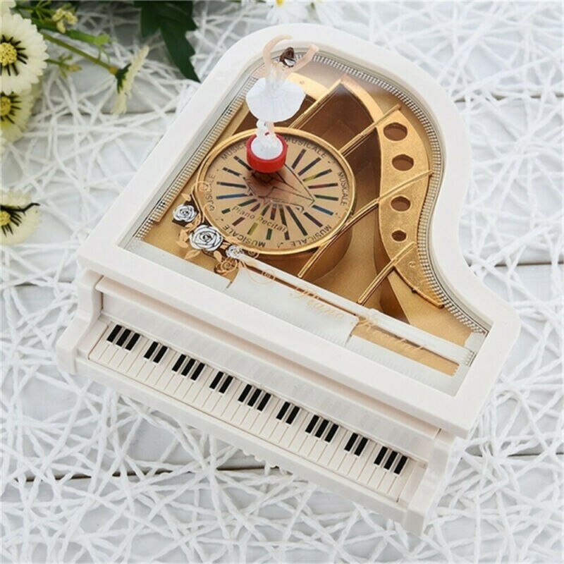 Caja de música con forma de Piano clásico para decoración del hogar, cajas musicales de manivela con forma de bailarina, románticas, de cumpleaños y boda