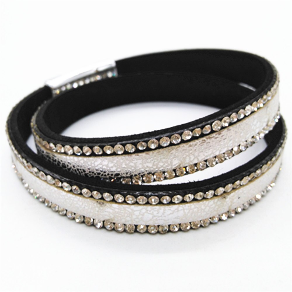 Roze Strass Neon Black Multilayer Verklaring Etnische Trendy Lederen Armbanden Vrouwen Mode Meisje Manchet Armband Vrouwelijke Sieraden: white