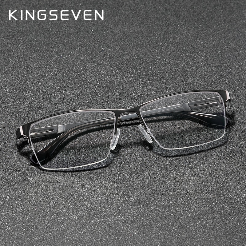 Kingseven mænds briller ren titanium halv ramme trending briller nærsynethed receptpligtige optiske briller