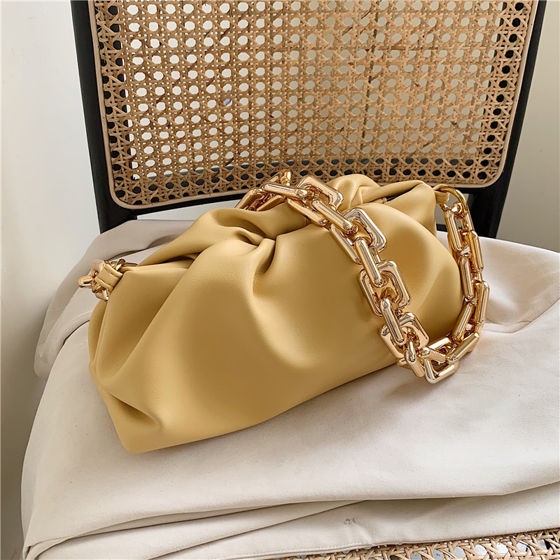Été épais chaîne ruché sacs à bandoulière pour les femmes doux en cuir PU aisselles femme embrayage filles pochette