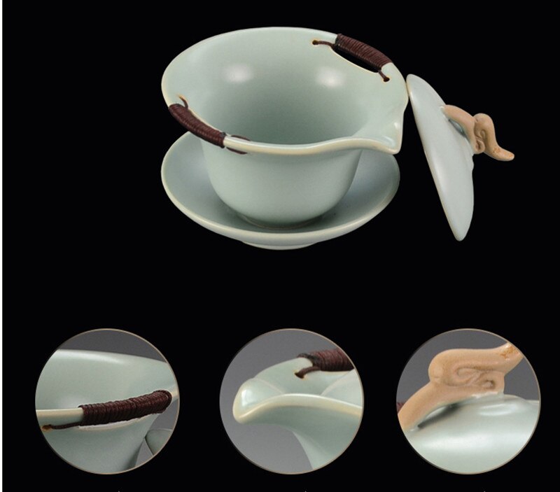 Ceramic Tea Tureen Hand-painted Ruyao Large Cover Bowl Chinese KungFu Gaiwan Tea Cup Bowl Teaware