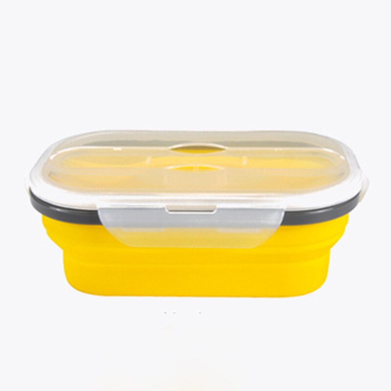 Intrekbare Vouwen Bento Box Draagbare Bento Box Voedsel-grade Voedsel Container En Vork Servies: Geel