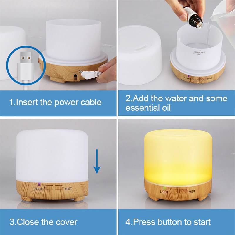 200ML USB Aroma Essential Oil Diffuser Ultrasonic Cool Mist Humidifier Air Purifier Strong Fog LED Night light for Office Home