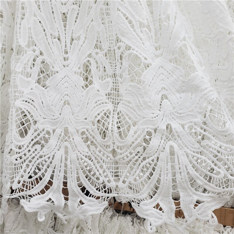 Tela de encaje para vestidos, cordón de guipur clásico, blanco puro, amigable con la piel, Africano, para boda, NN277_R: Popular design5