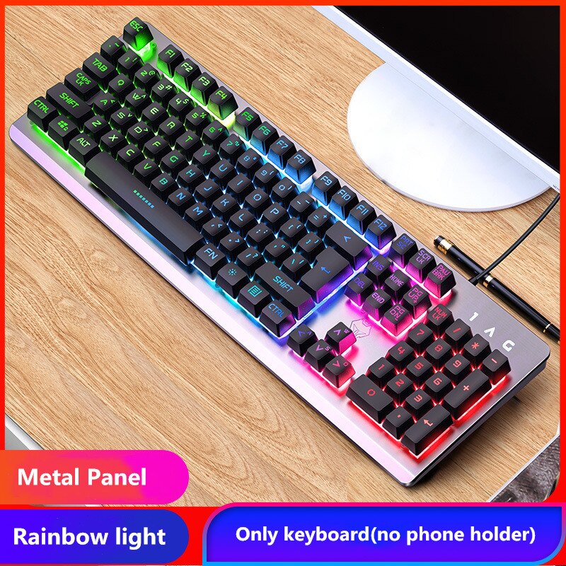 Gamer Keyboard Mouse Kit Gaming Full Size 104 Keys Mechanical Feeling RGB USB Wired for PC Laptop Computer Office: 1-only keyboard