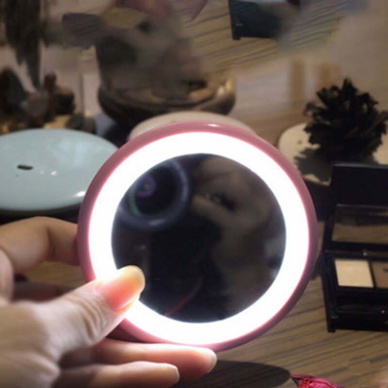 Mini led make-upspiegel, handzaam, opvouwbaar, draagbaar, micro usb-aansluitkabel, oplaadbare cosmetische spiegel, 12 led's mini make-upspiegel