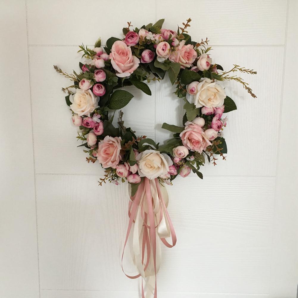 40cm Artificial Rose Garland Floral Wreath Door Hanging Wall Window Decoration Festival Wedding Decoration: Default Title