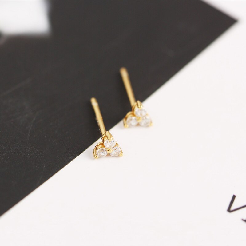 WTLTC 925 Sterling Sliver Mini Cubic Zirconia Stud Earrings 4mm Three Ball Helix Piercing Earrings Delicate Small Earrings Studs: CZ Gold Color