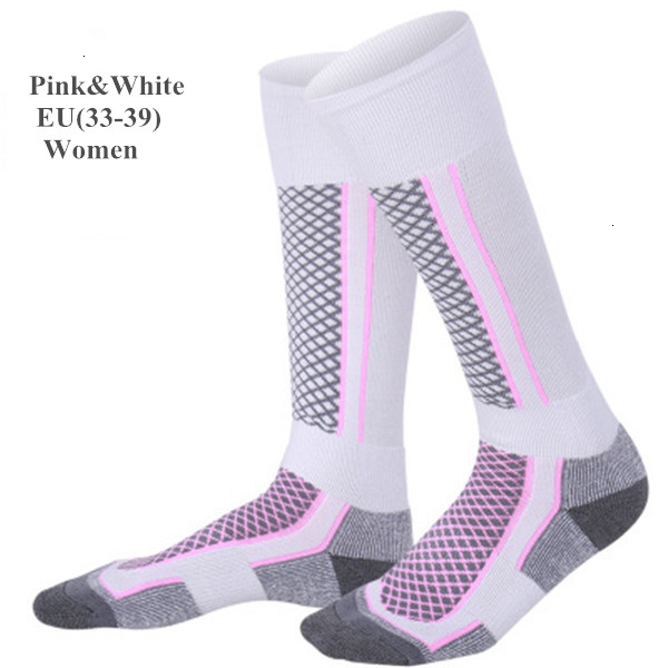 Calcetines térmicos de esquí para hombre y mujer, medias gruesas de algodón, cálidas, para ciclismo, Snowboard y senderismo, para invierno: Women Pink White