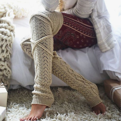 Polainas de invierno para mujer, cálidas, tejidas, altas, hasta la rodilla