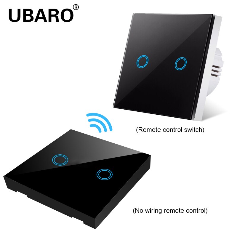 UBARO EU/UK100-240V Wireless Controller Crystal Glass Screen Smart home wall light lamp RF433 Controller Touch switches 2Gang