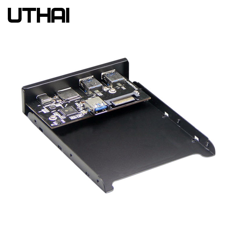 Uthai  g01 3.5 tommer frontpanel usb 3.0 hub pc sd/tf ekstern kortlæser 2 type-c frontpanel 20 ben til sata 3 diskettedrev forlængere